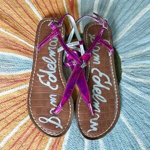 Sam Edelman Gigi T Strap Sandal in Bright Metallic Purple Big Girl's Size 4